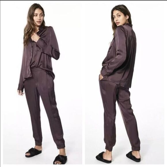 ✨ Young Fabulous & Broke Jensen Chocolate Brown Satin Jogger ✨ - Picture 1 of 7